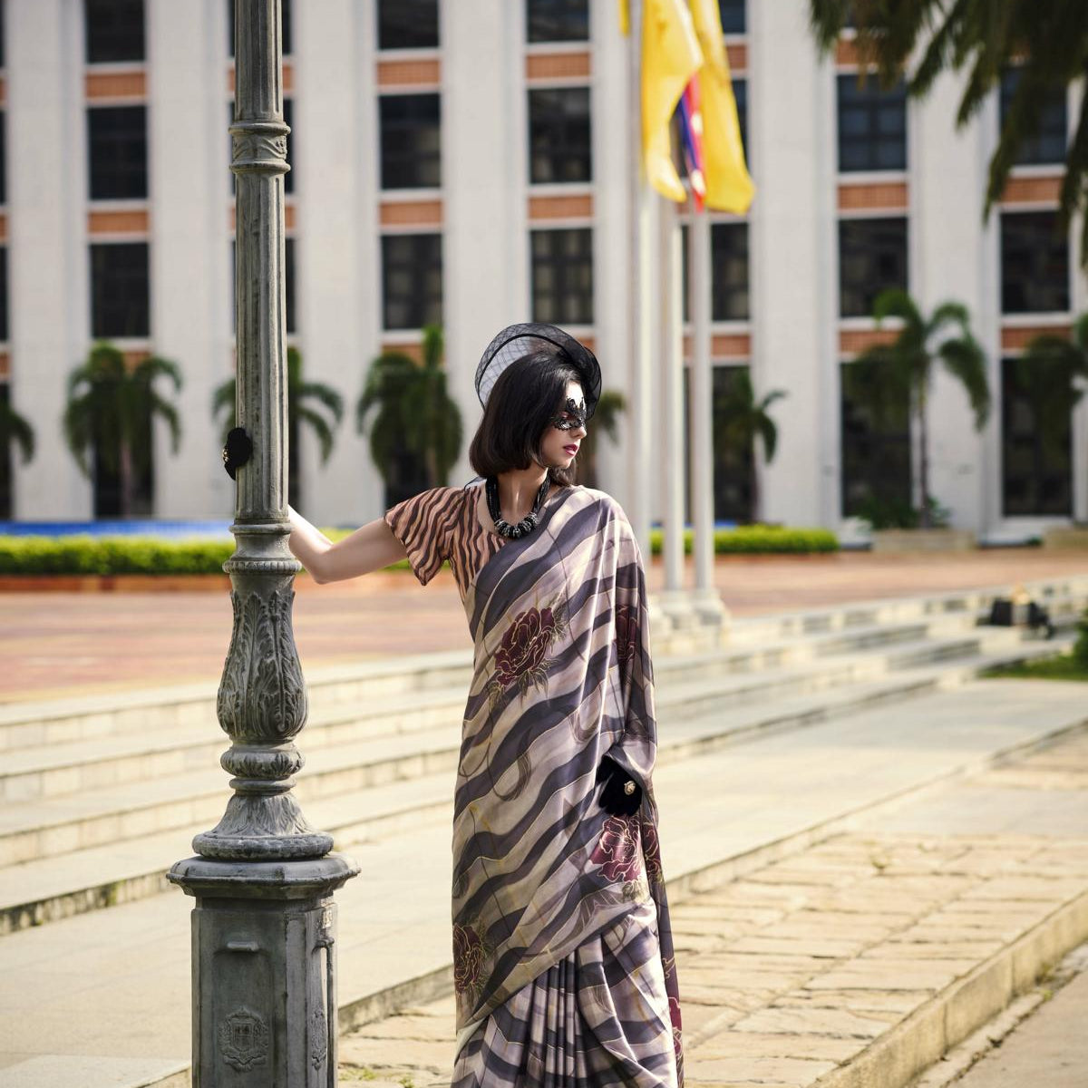 Multi Printed Satin Crepe Saree