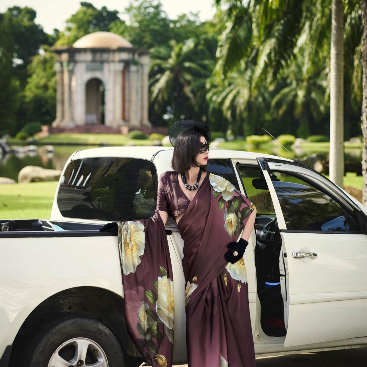 Multi Printed Satin Crepe Saree