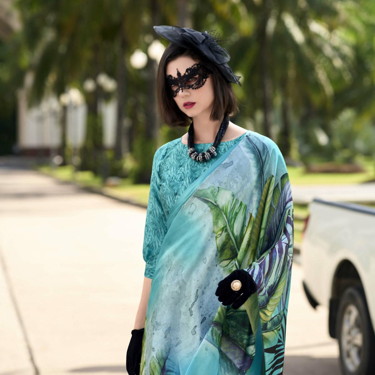 Multi Printed Satin Crepe Saree