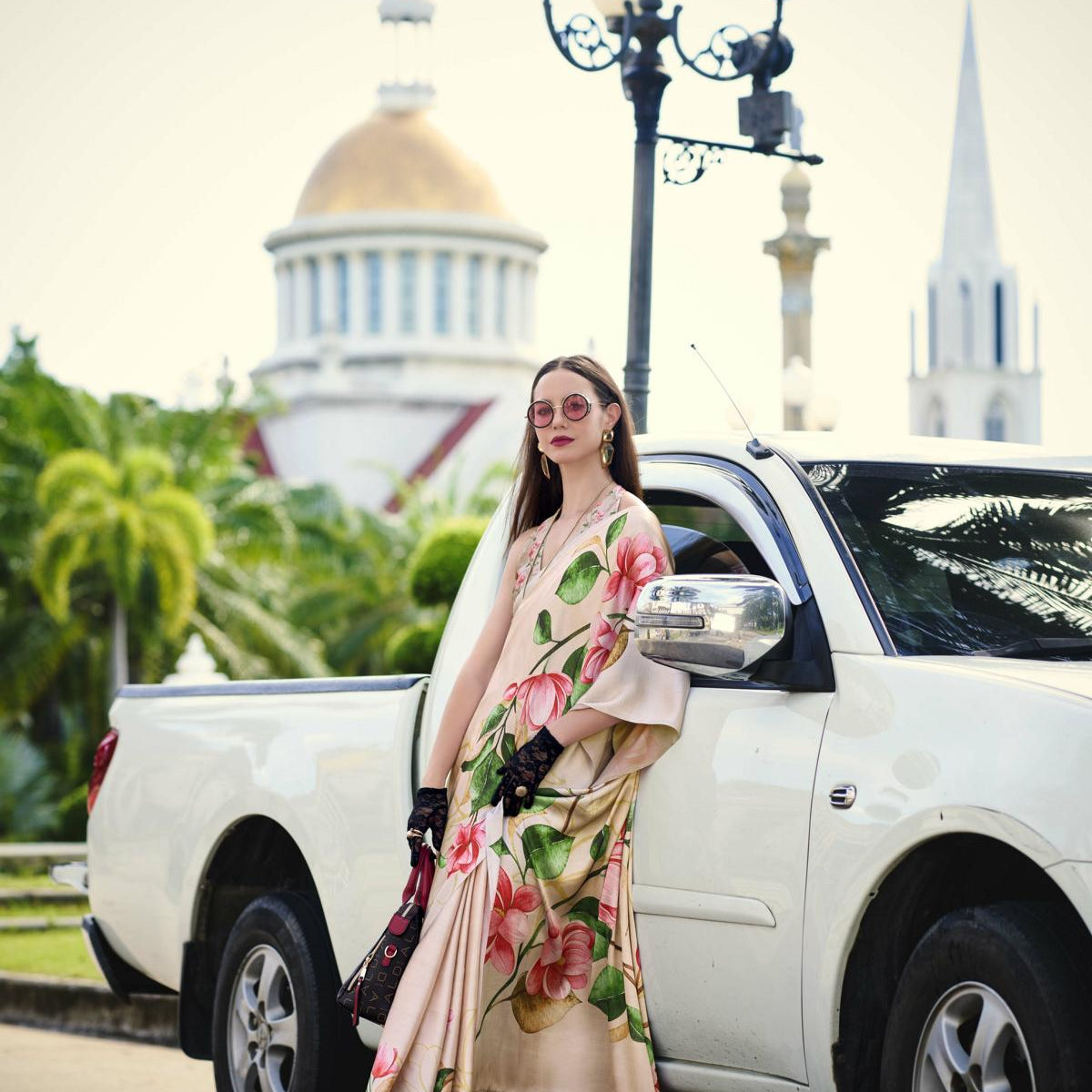 Multi Printed Satin Crepe Saree