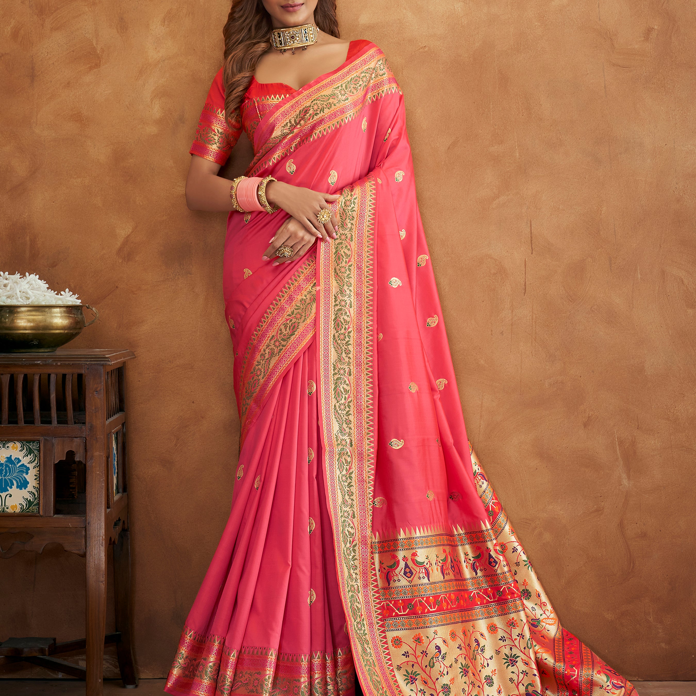 Exquisite Banarasi Paithani Silk Saree with Rich Peshwai Pallu