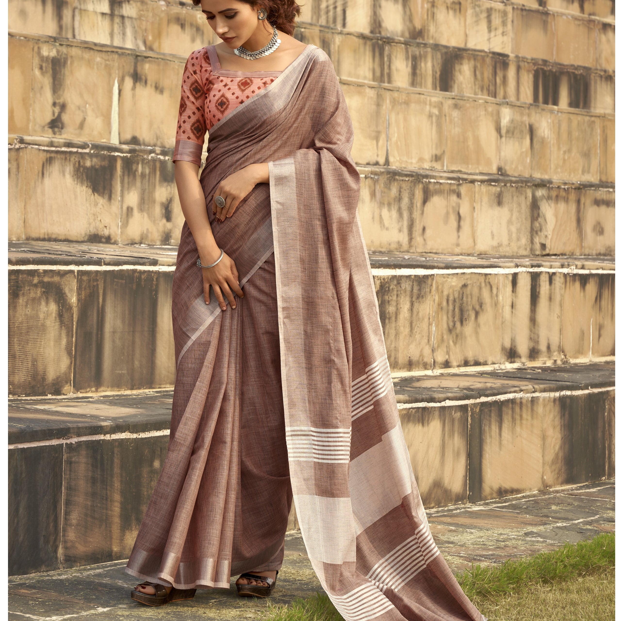 Silk Saree with a Touch of Silver Border