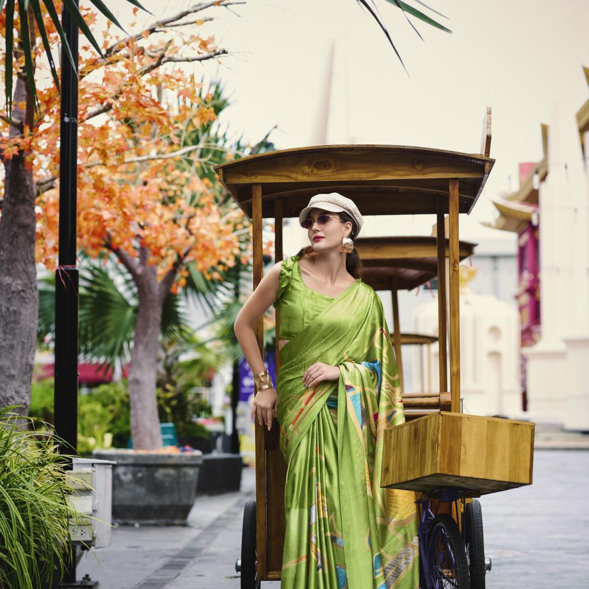 Multi Printed Satin Crepe Saree