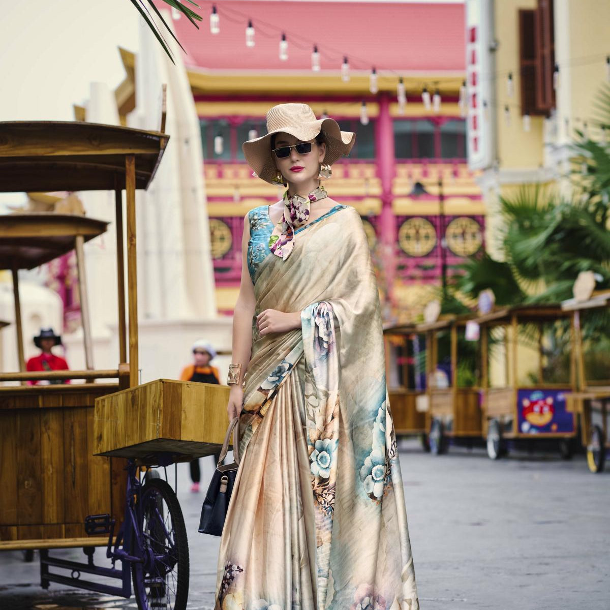Multi Printed Satin Crepe Saree