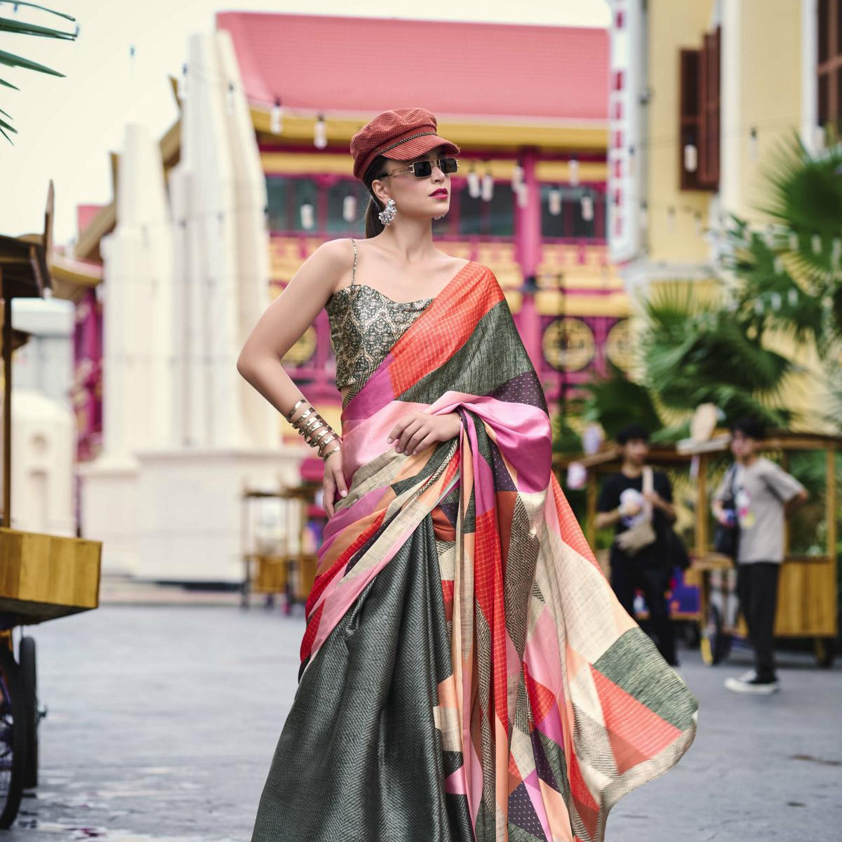 Multi Printed Satin Crepe Saree