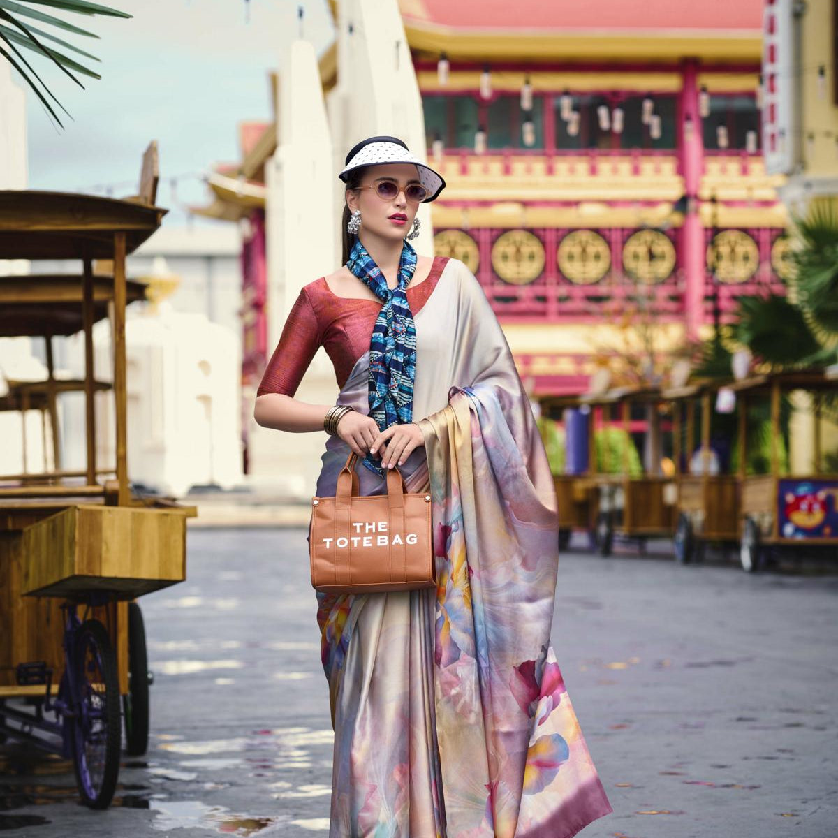 Multi Printed Satin Crepe Saree