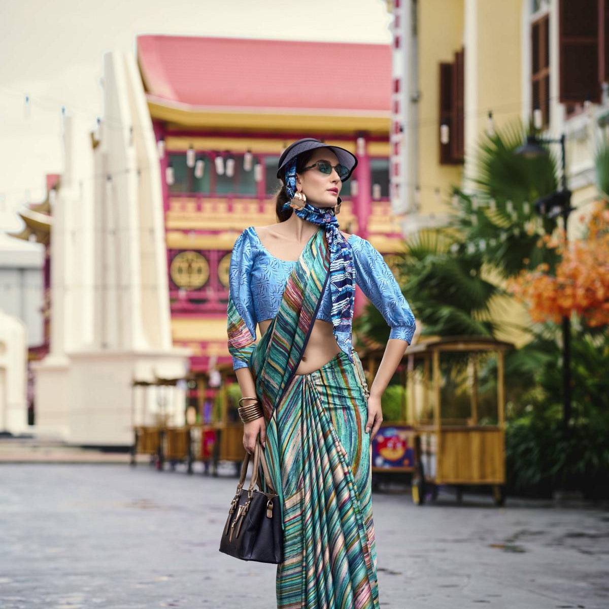 Multi Printed Satin Crepe Saree