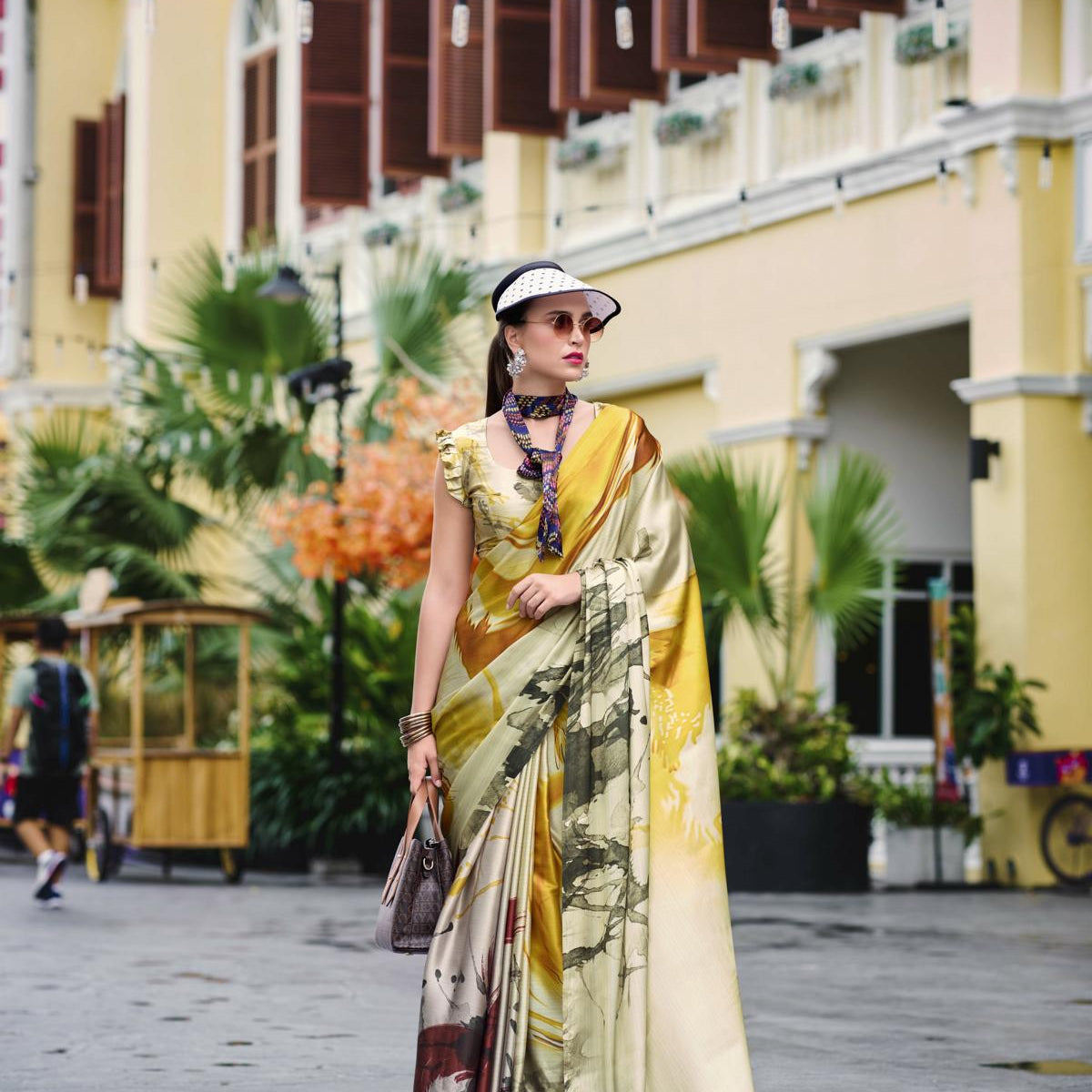 Multi Printed Satin Crepe Saree