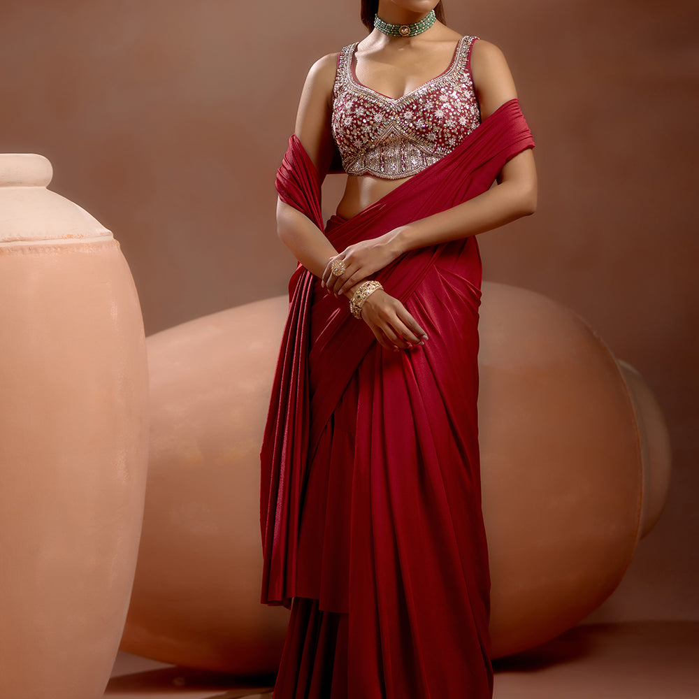 Pre-draped Crepe Saree