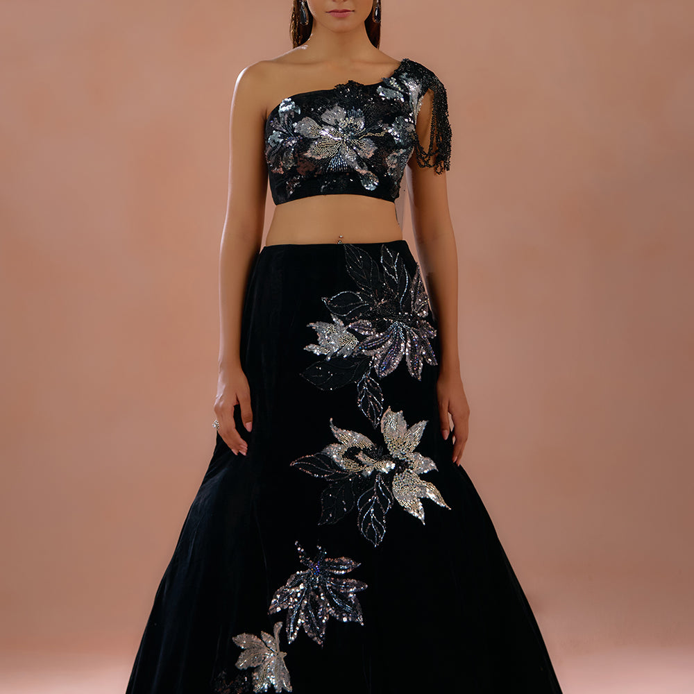 Black Velvet Designer Lehenga
