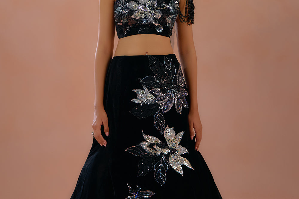 Black Velvet Designer Lehenga