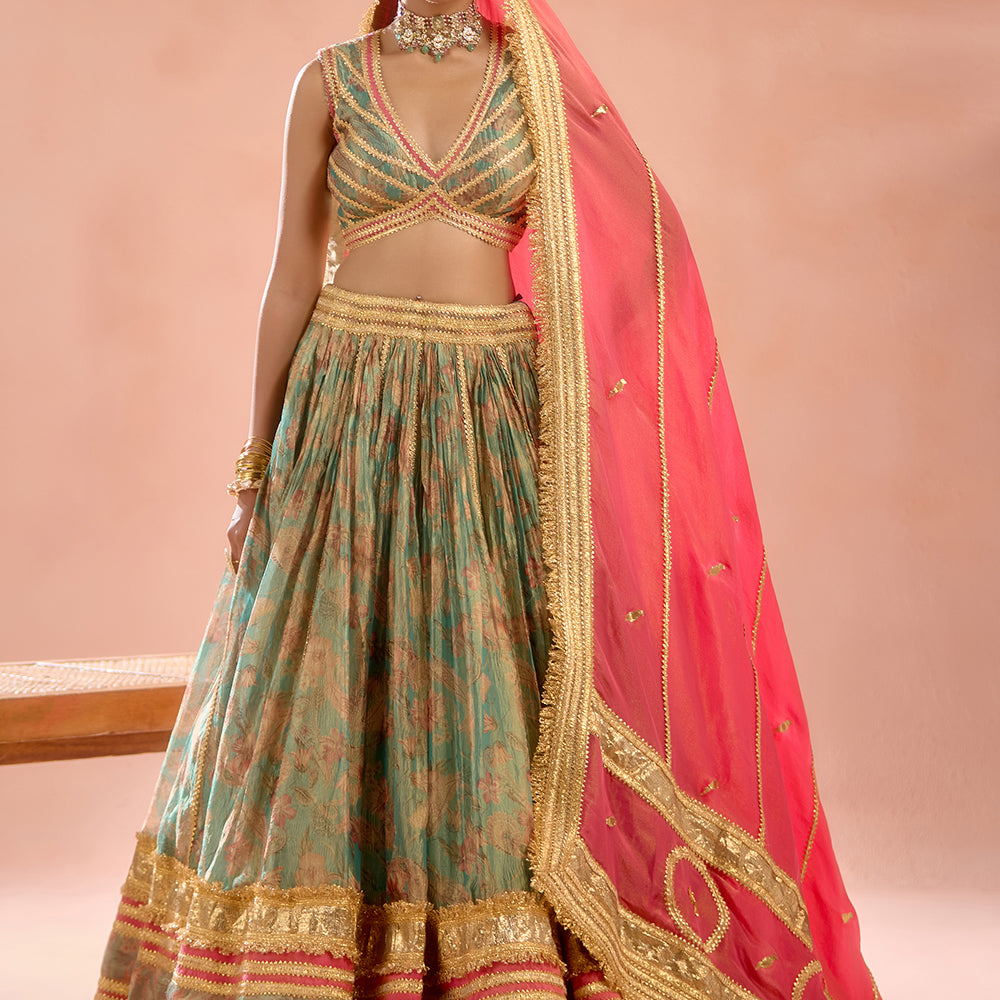 Green Tussar Lehenga