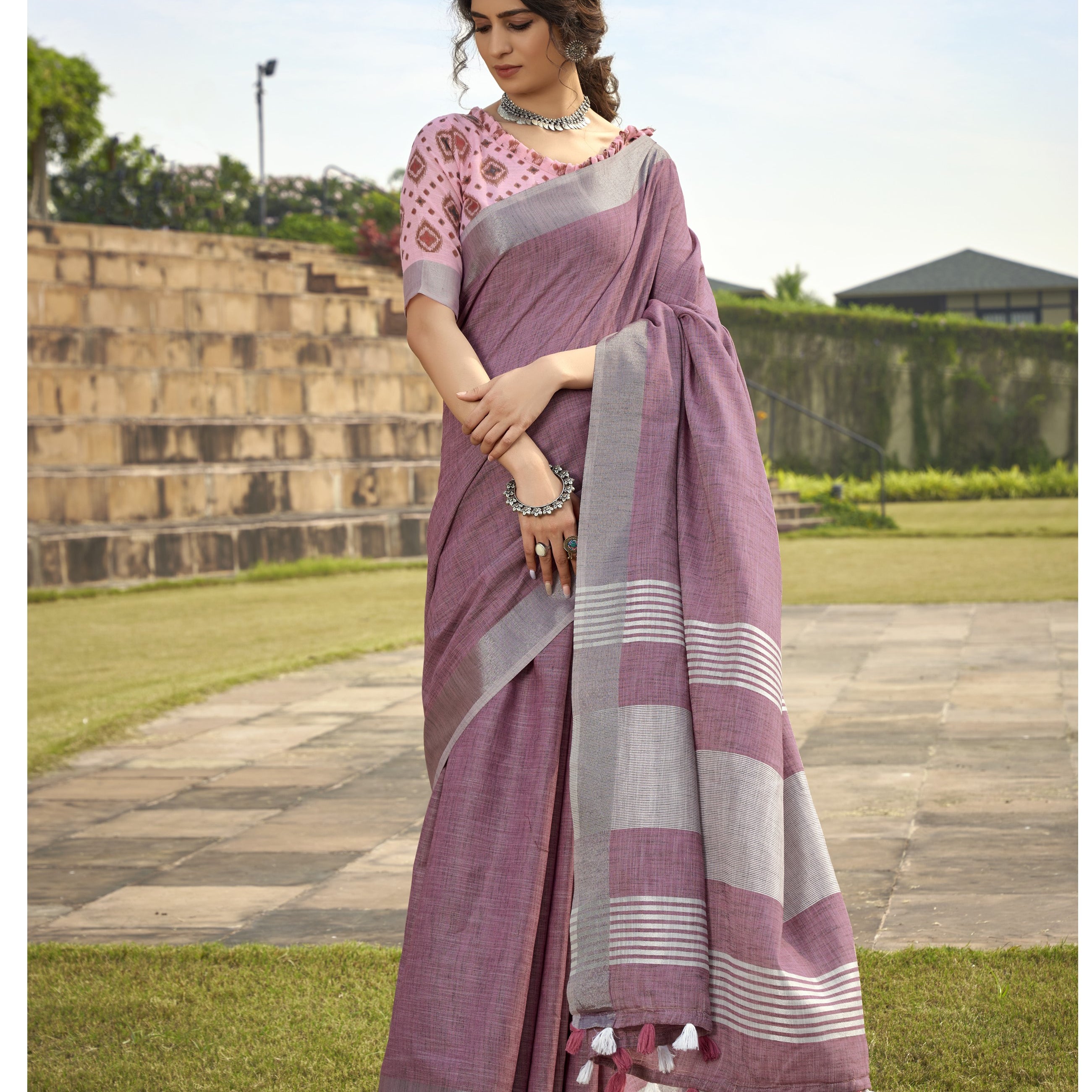 Silk Saree with a Touch of Silver Border