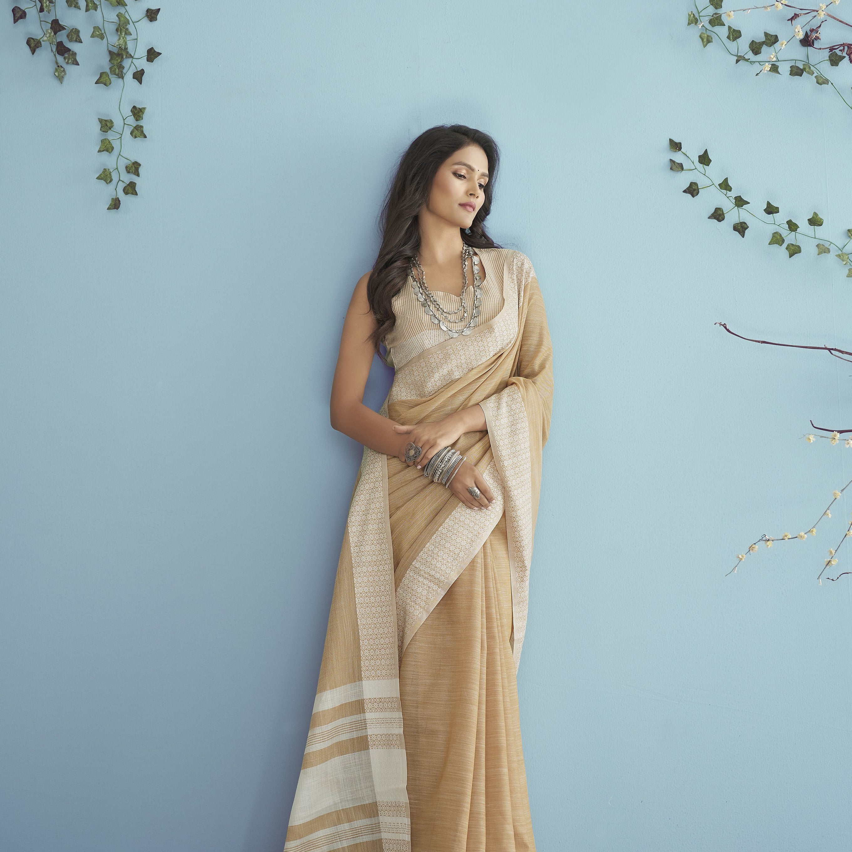 Silk Saree with a Touch of Silver Border