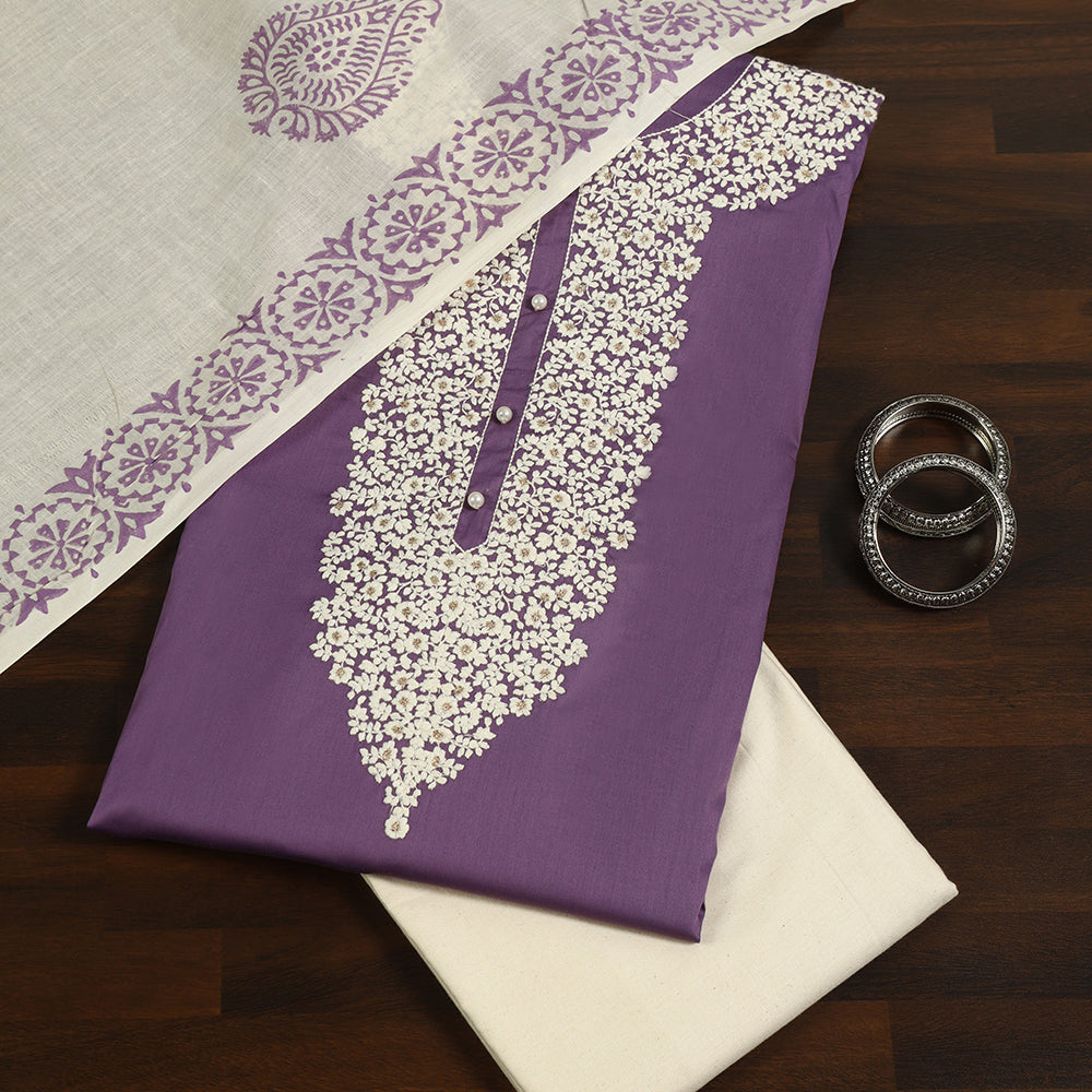 Cotton Unstitched Suit with Thread Work