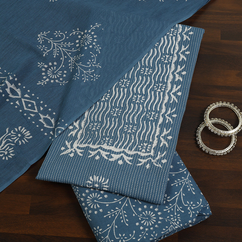 Serene Blue Floral Printed Cotton Unstitched Suit