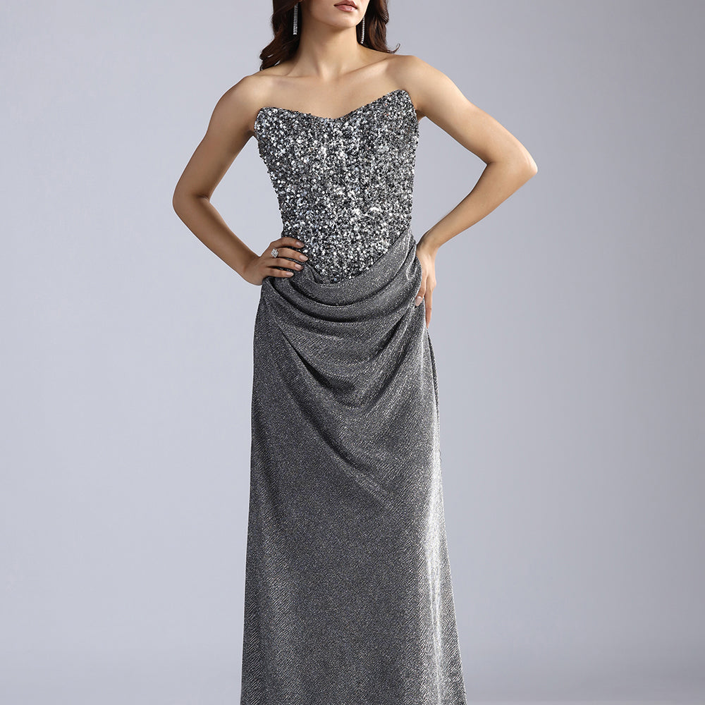 Steal the spotlight in our Midnight Shimmer Sequin Gown
