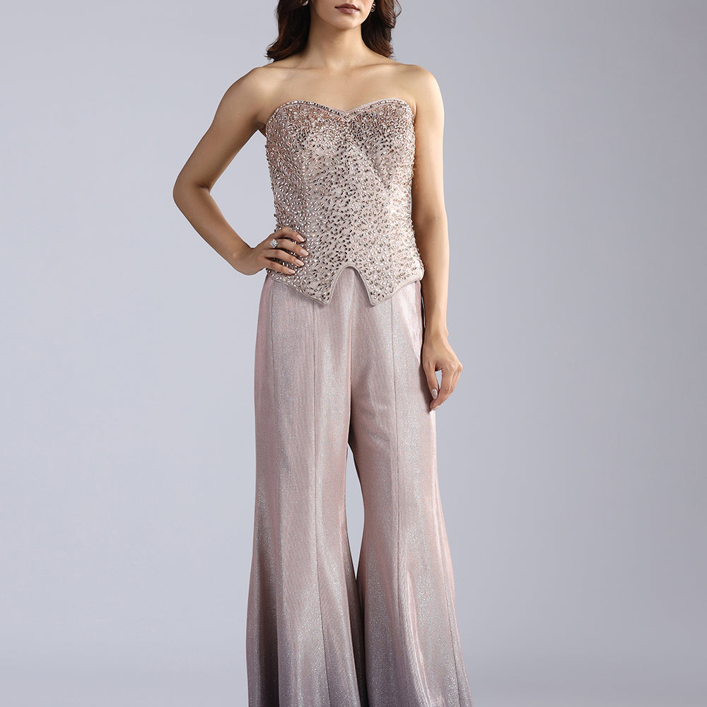 Hand-Beaded Corset & Ombré Shimmer Flared Trousers