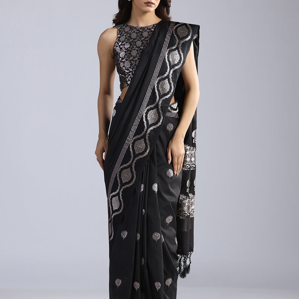 Banarasi Satin Silk Saree with Intricate Gold Zari Work