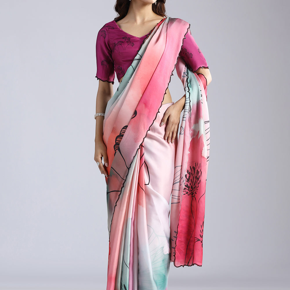 Pastel Watercolor Dream Abstract Floral Crepe Saree