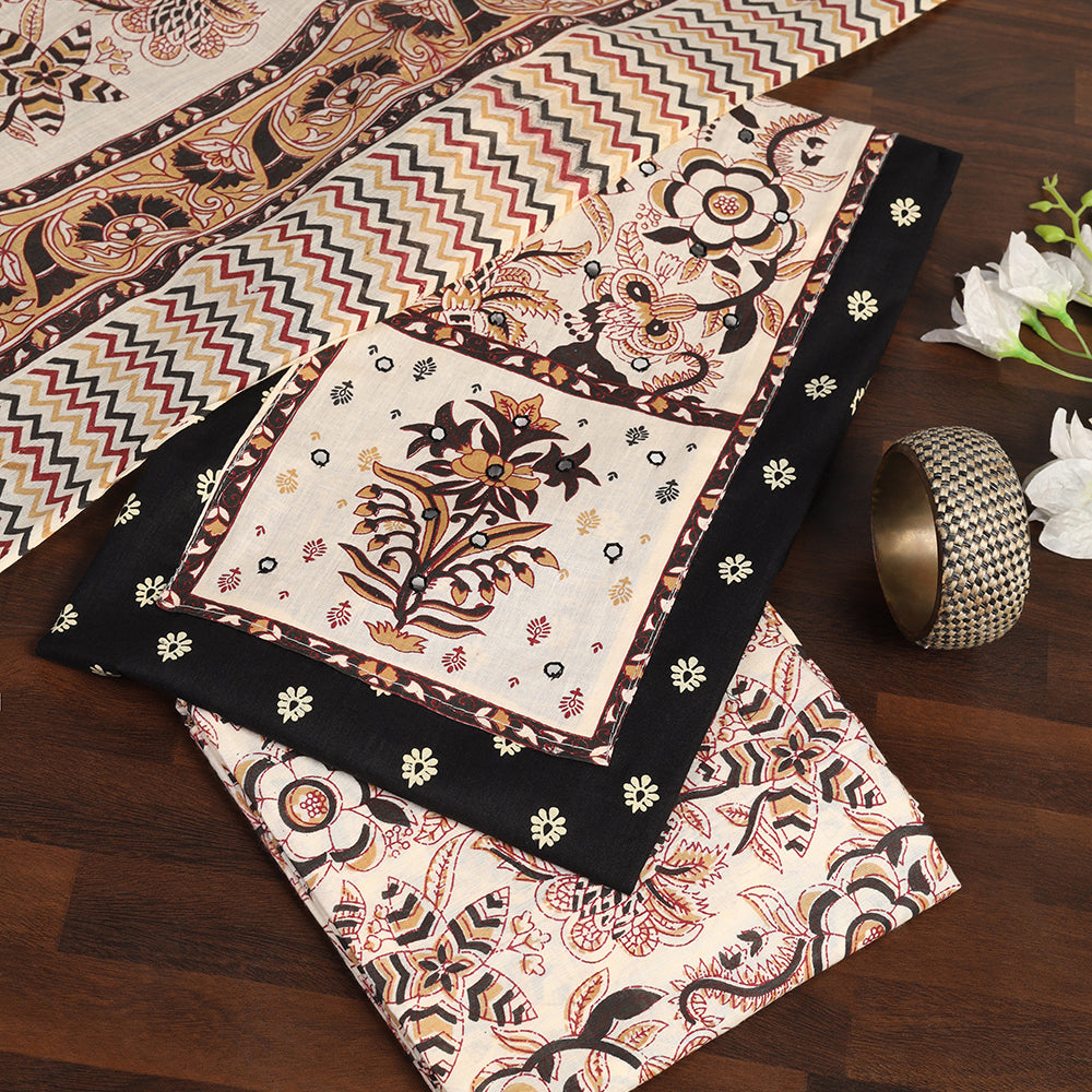 "Printed Perfection: Cotton Unstitched Suit with Stylish Neck Patch"