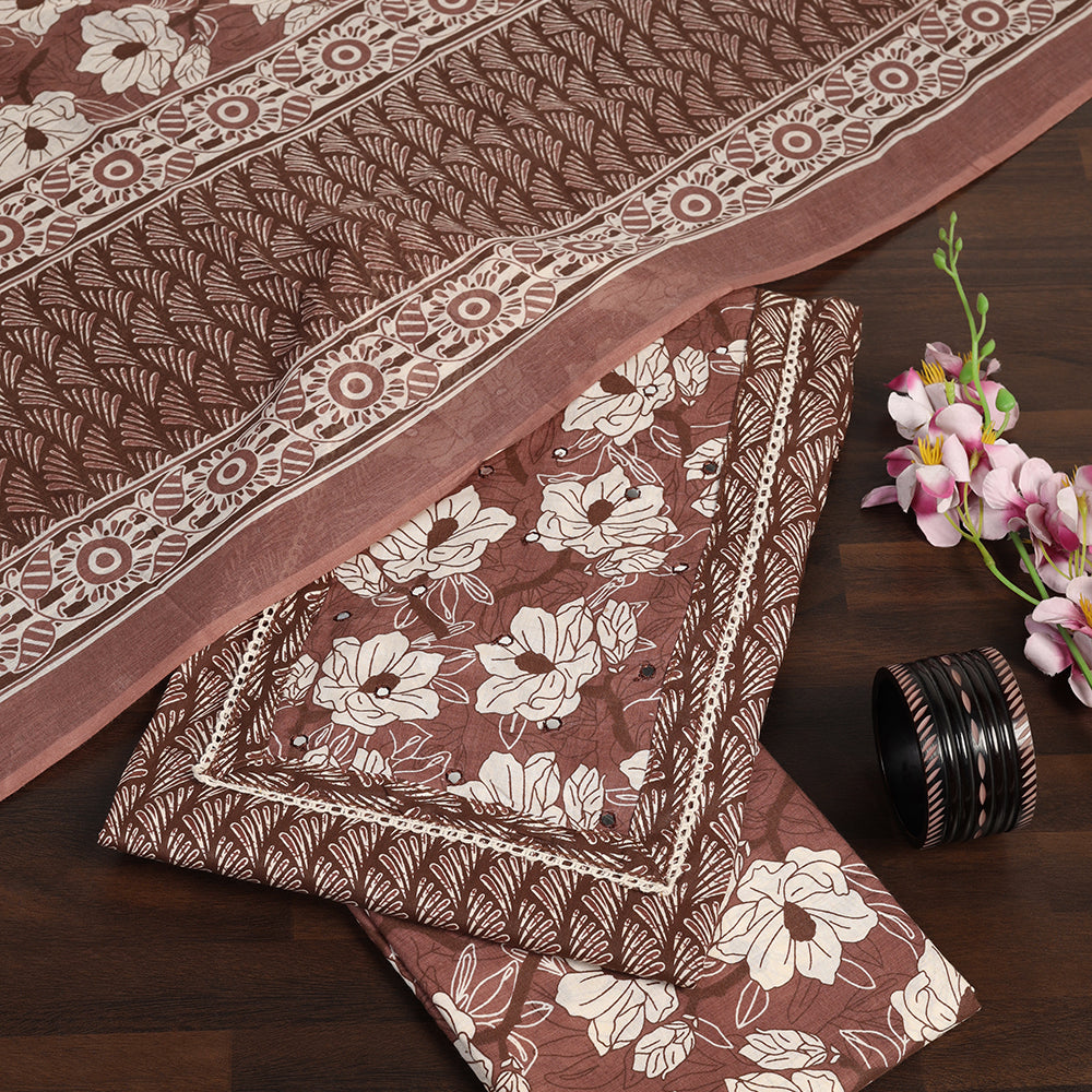 Grace in Every Thread: Cotton Unstitched Suit with Stylish Neck Patch