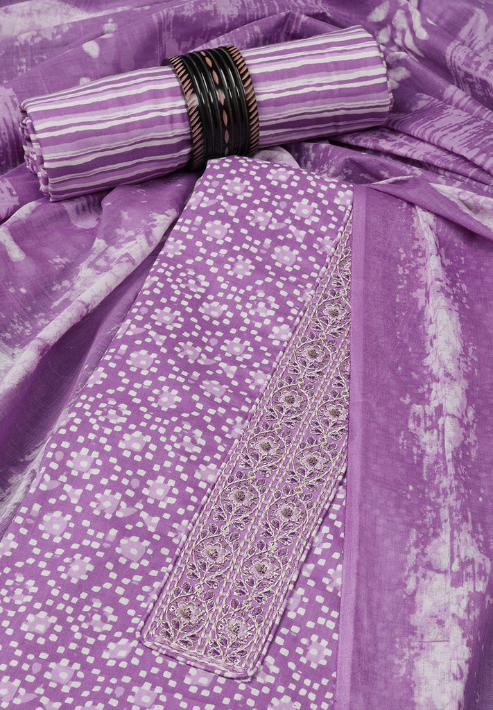 Purple Cotton Fabric Unstitched Suit