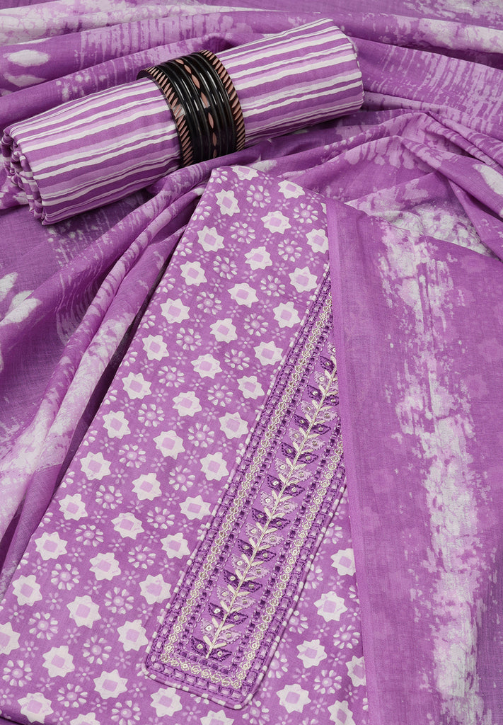 Purple Cotton Unstitched Fabric Suit