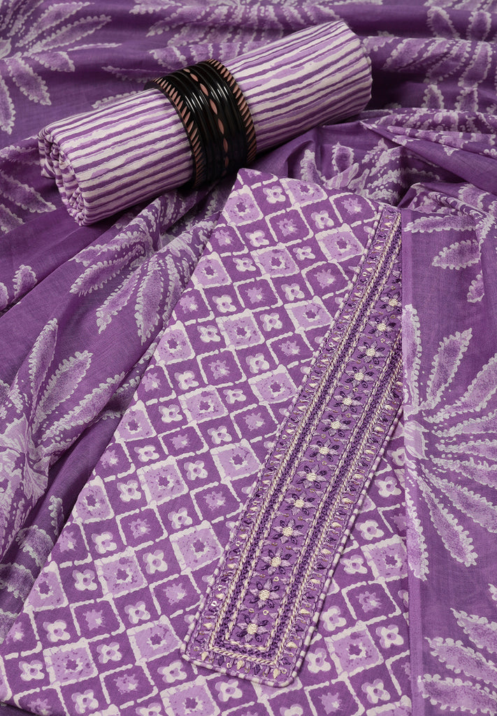 Purple Cotton Unstitched Fabric Suit