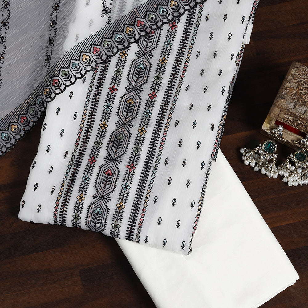 Grace in Every Stitch Chiffon Unstitched Suit with Fine Resham Work