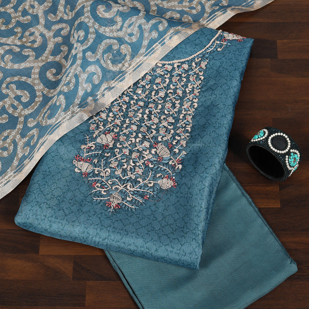 Tussar Unstitched Suit with Thread Work