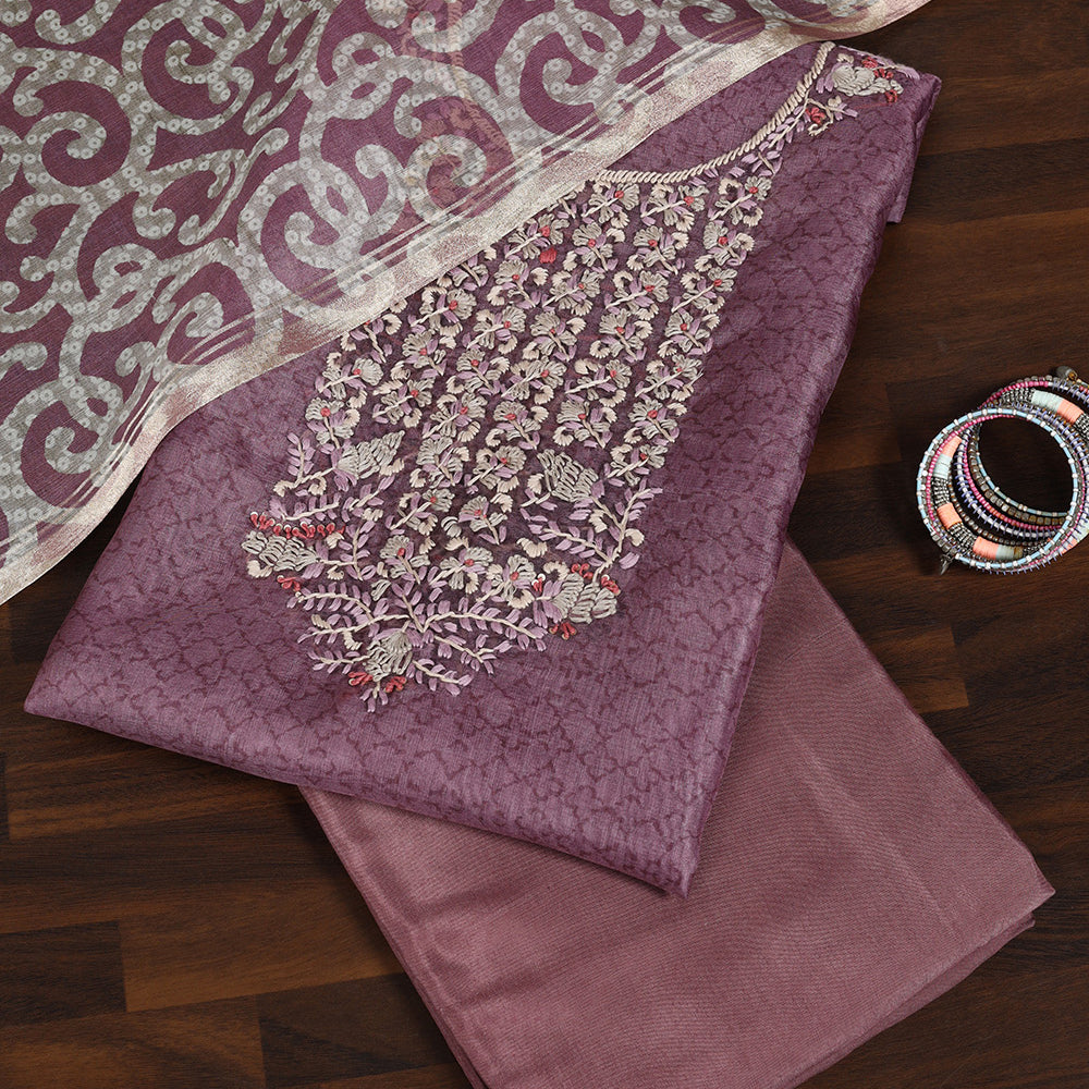 Tussar Unstitched Suit with Thread Work