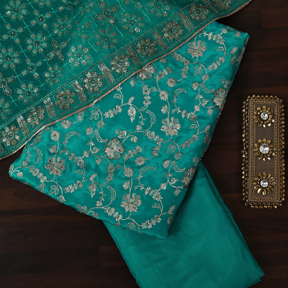 Silk Unstitched Suit with Fine Pearls Moti Work