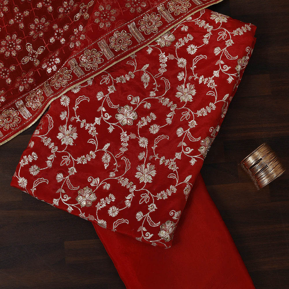 Silk Unstitched Suit with Fine Pearls Moti Work