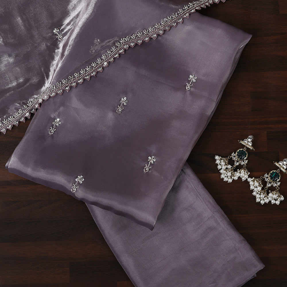 Organza Unstitched Suit with Fine Zakan Work