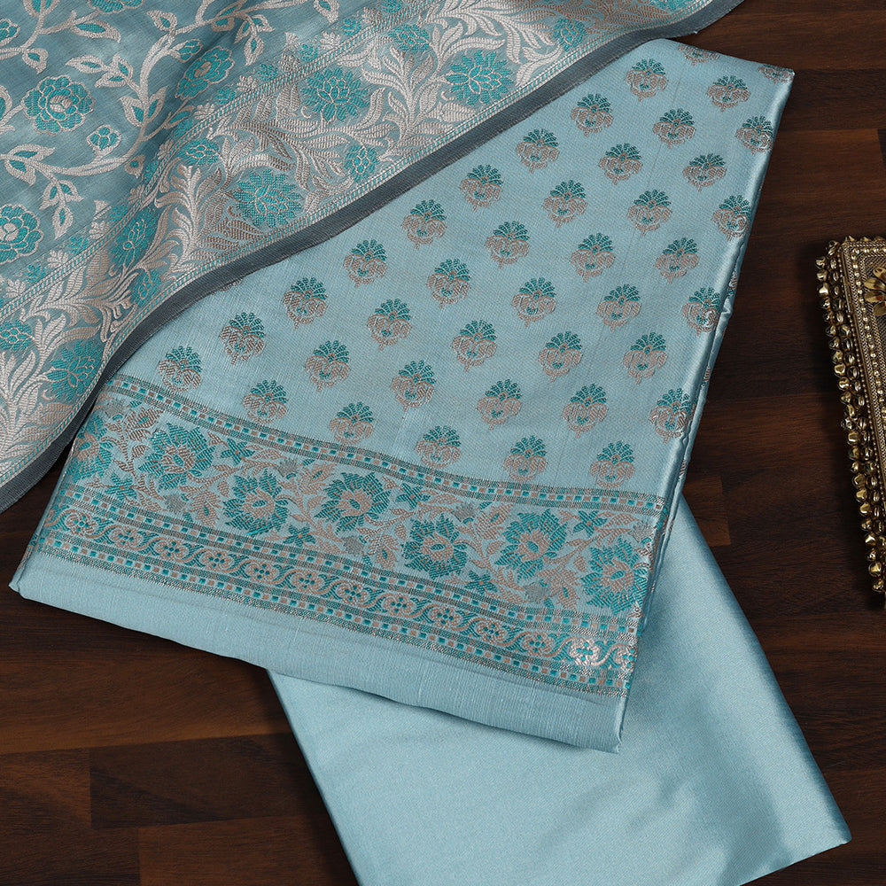 Banarasi Silk Unstitched Suit with Intricate Zari