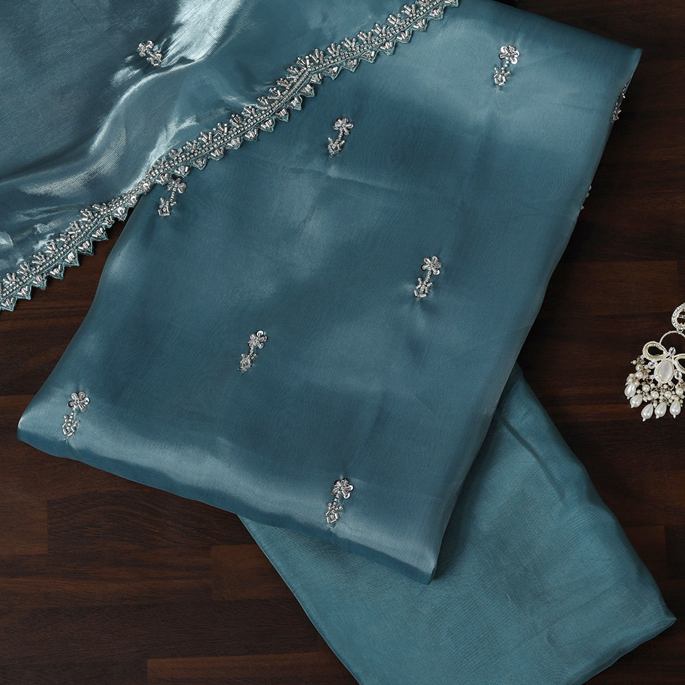 Organza Unstitched Suit with Fine Zakan Work