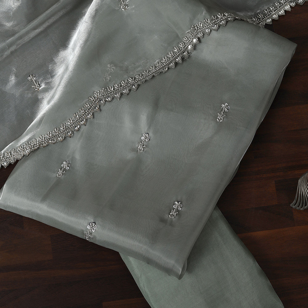 Organza Unstitched Suit with Fine Zakan Work