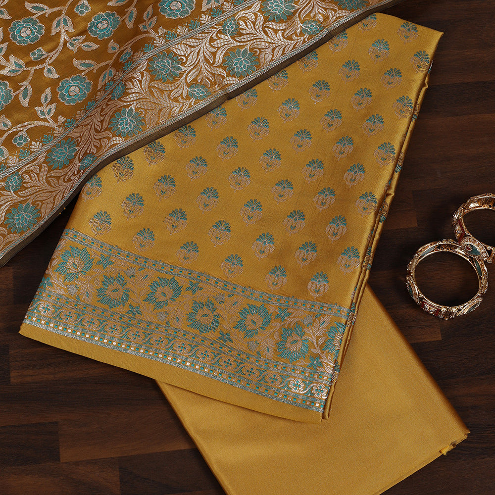 Banarasi Silk Unstitched Suit with Intricate Zari