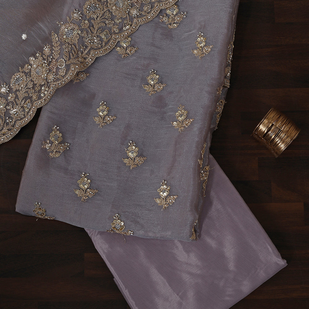 Tissue Suit Adorned with Aari & Pearl Embellishments