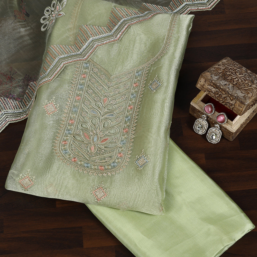 Organza Unstitched Suit with Fine Zakan Work