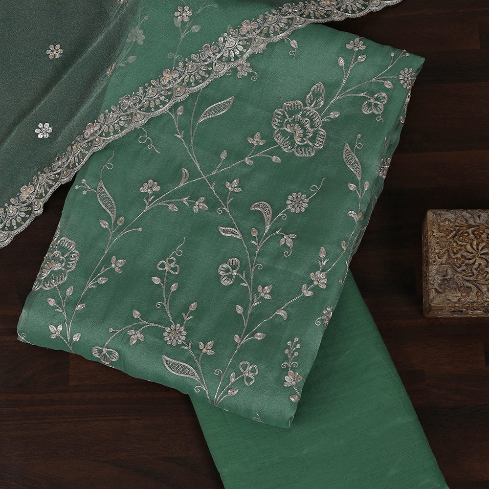 Tissue Suit Adorned with Aari & Pearl Embellishments