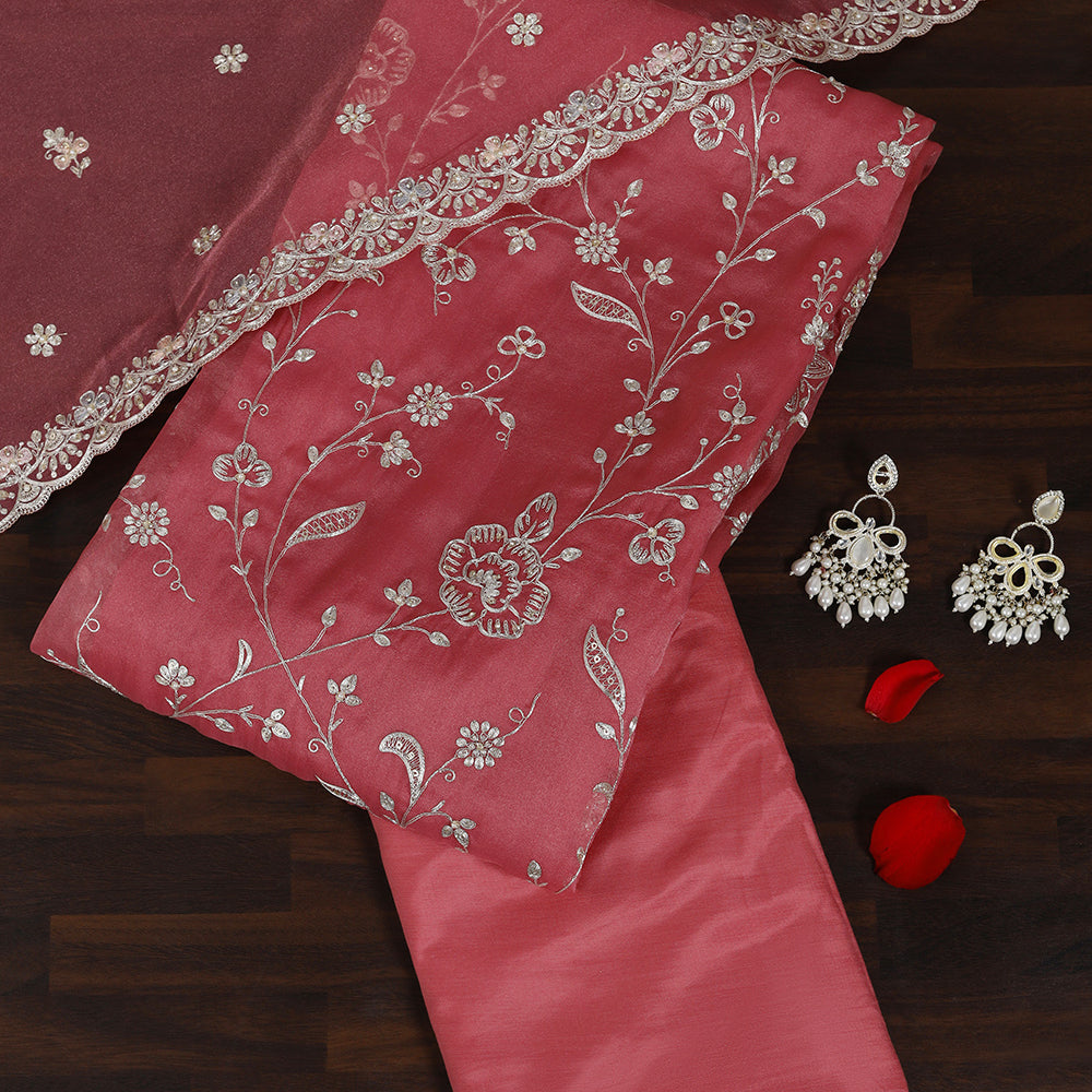 Tissue Suit Adorned with Aari & Pearl Embellishments