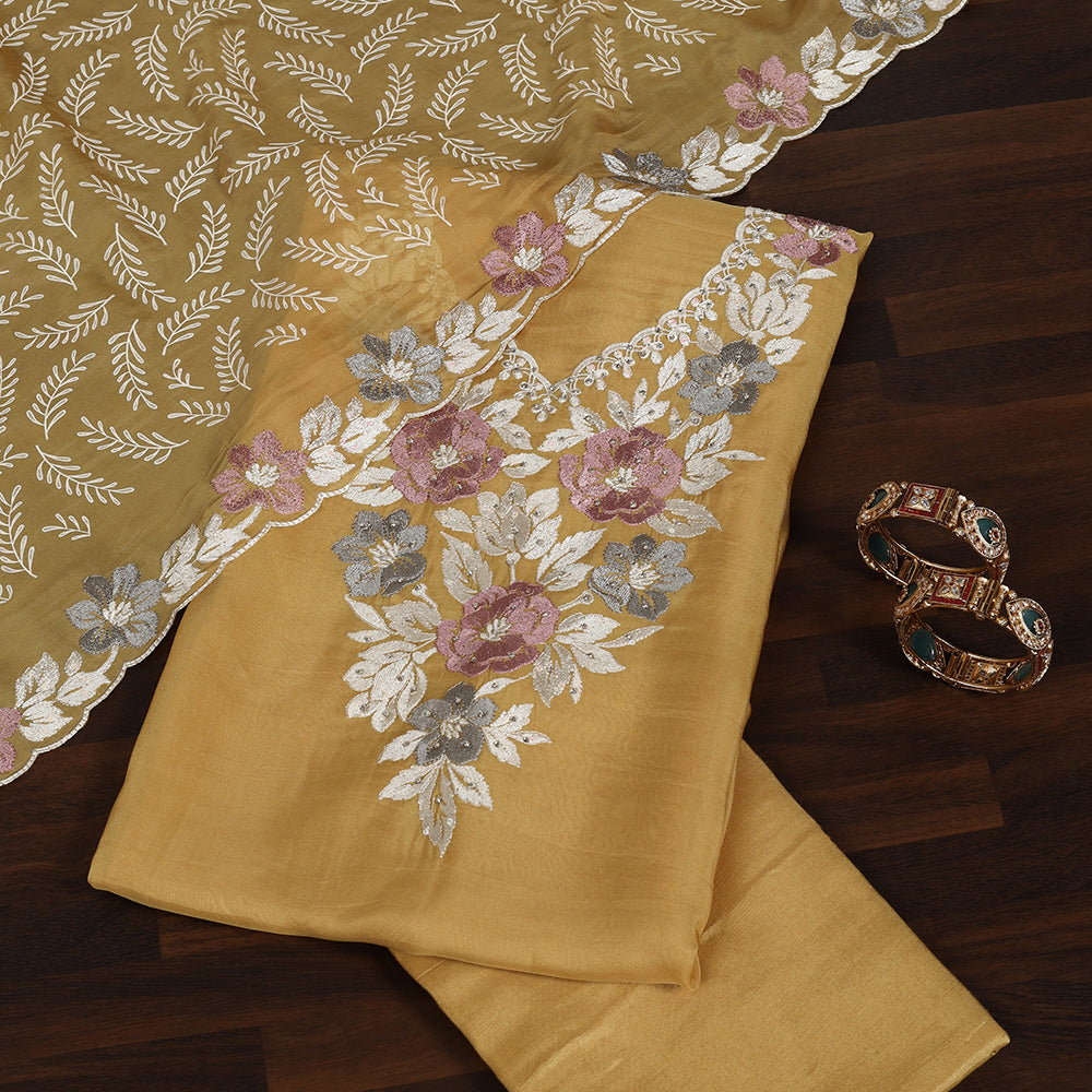 Chinnon Unstitched Suit with Resham Thread Work