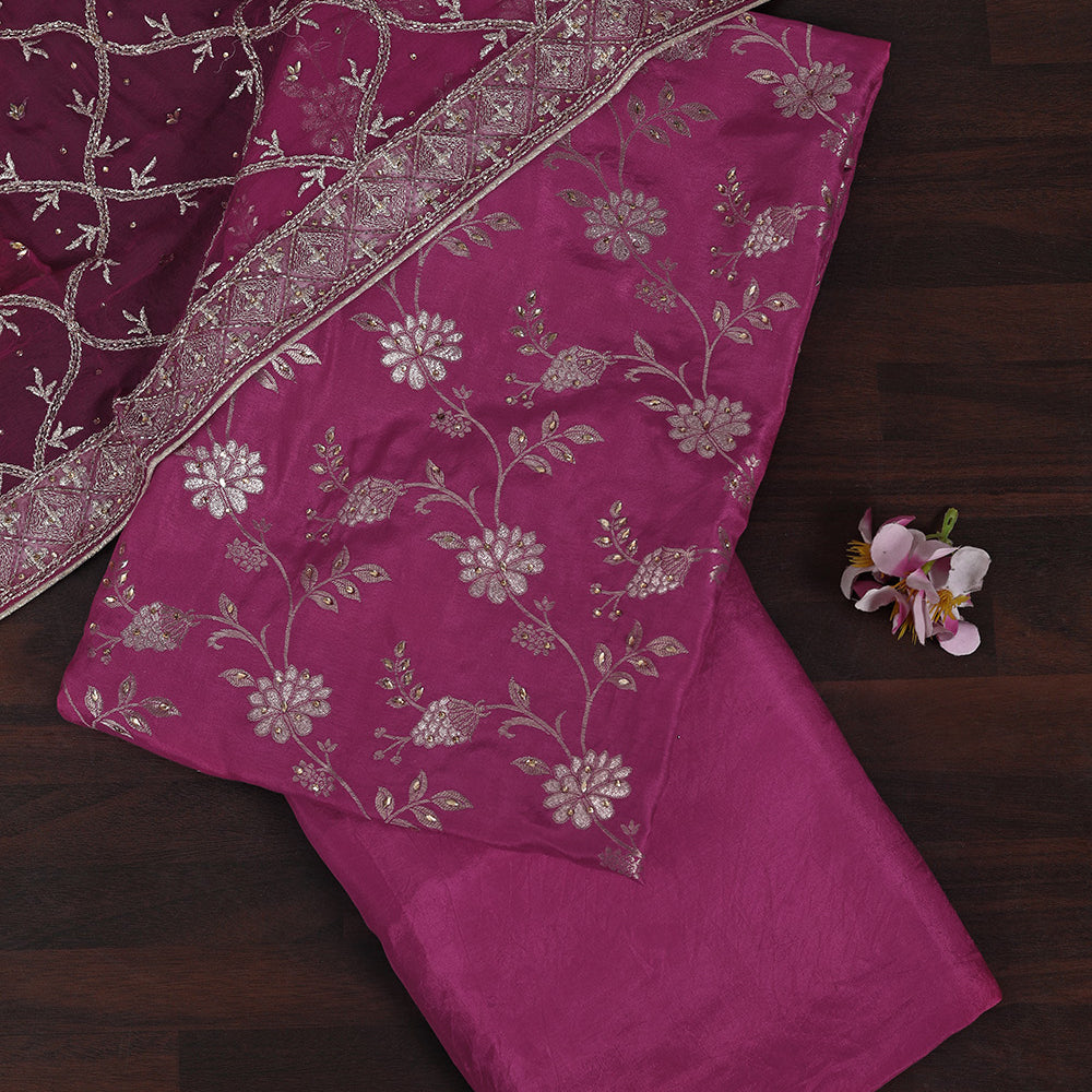 Silk Unstitched Suit with Fine Pearls Moti Work