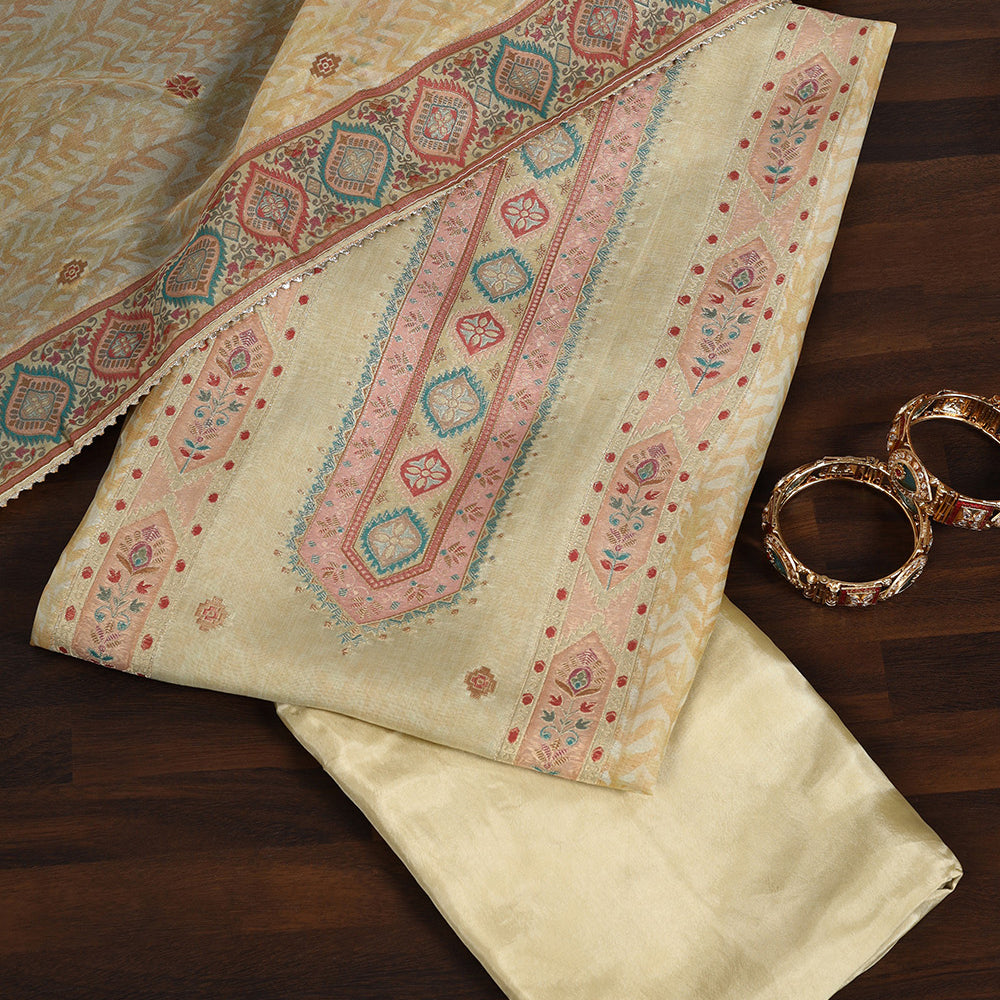 Georgette Unstitched Suit with Zari & Gota Work