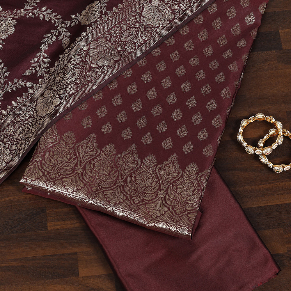Handcrafted Banarasi Silk Suit with Ornate Floral Zari Motifs