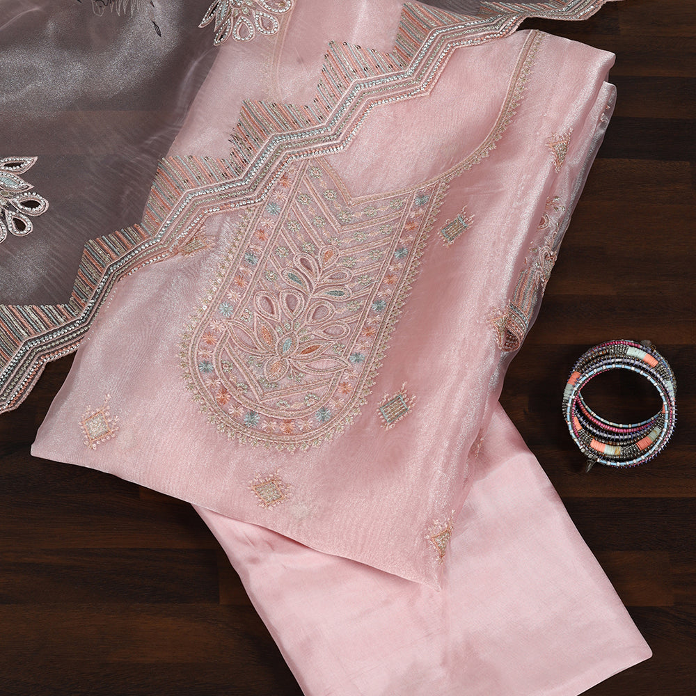 Organza Unstitched Suit with Fine Zakan Work