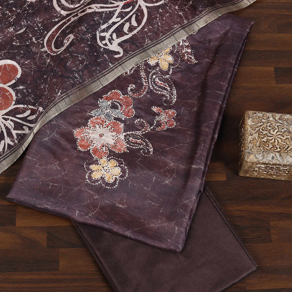 Tussar Unstitched Suit with Sequins Thread Work