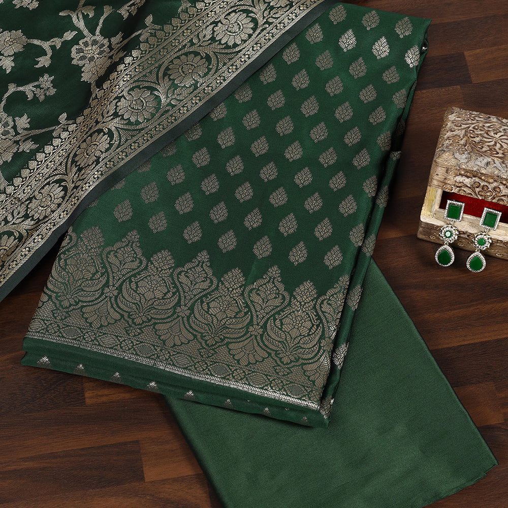 Handcrafted Banarasi Silk Suit with Ornate Floral Zari Motifs